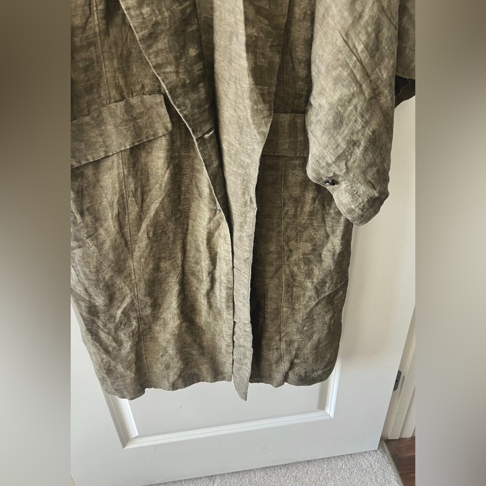 Uma Wang style dark grey/ green linen printed midi length blazer coat/ jacket - Picture 4 of 9